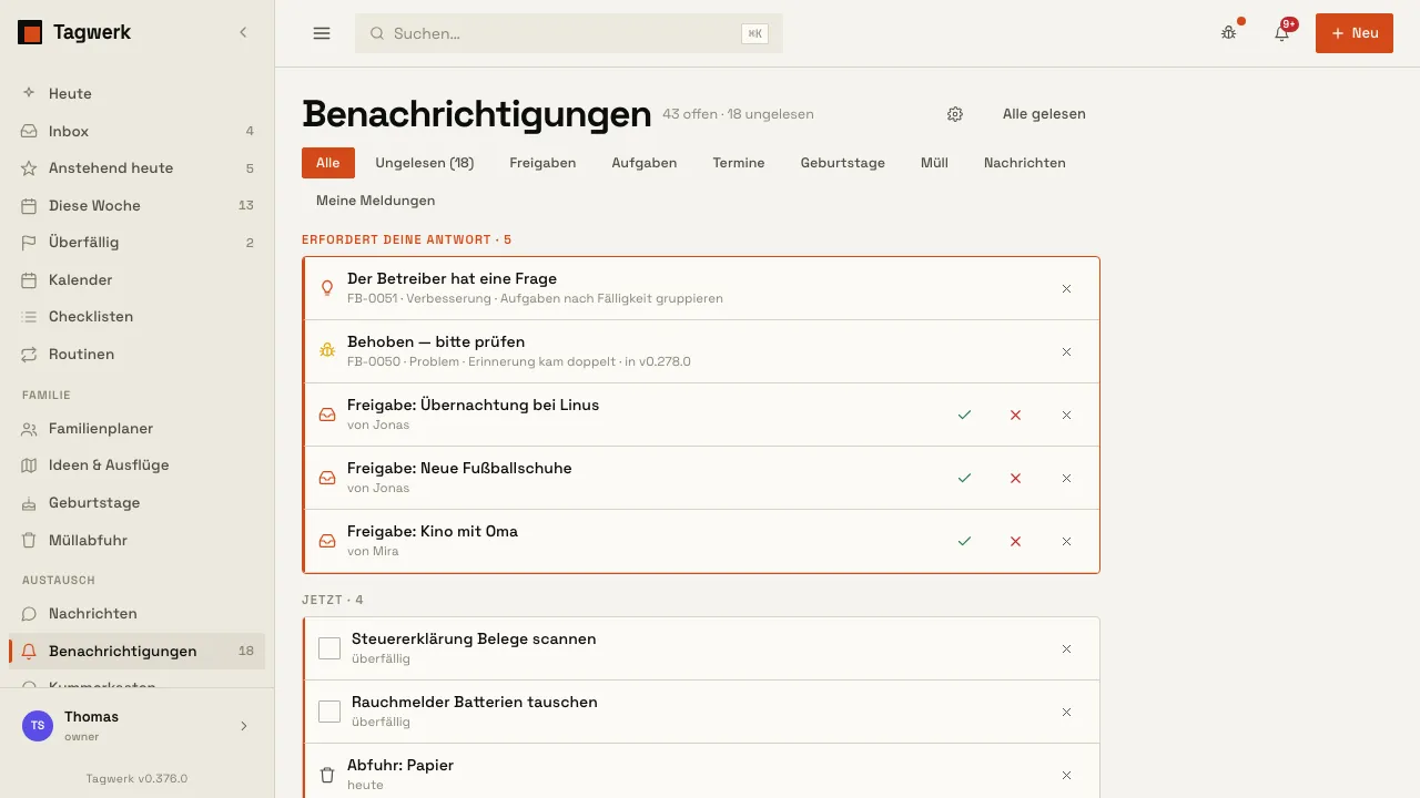 Benachrichtigungs-Center, gruppiert nach Dringlichkeit
