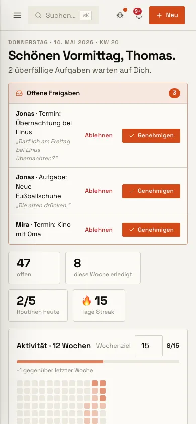 Tagwerk-Startseite auf dem Handy